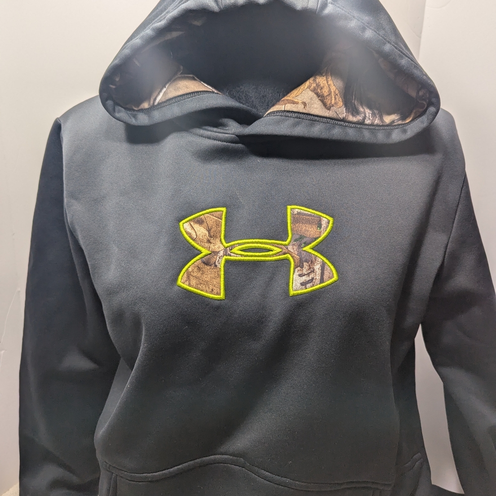 Under Armour Black Hoodie with Camouflage and Neon Accents